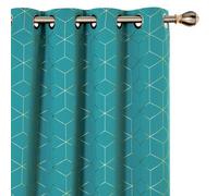 Deconovo Energy Saving Eyelet Curtains, Gold Diamond Printed Blackout Curtains For Living Room, W46 X L72 Inch, Turquoise, 1 Pair
