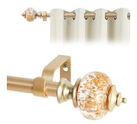 Deconovo Extendable Curtain Rod 76-122cm with Brackets and Translucent Finials, Strong Adjustable Curtain Poles for Eyelet Curtains, Door Curtain Rods, Gold