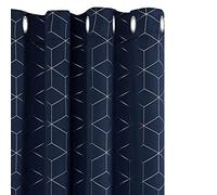 Deconovo Eyelet Blackout Curtains 72 Inch Drop, Diamond Foil Printed Thermal Insulated Room Darkening Curtains for Living Room 46 x 72 Inch(Width x Length), Navy Blue, One Pair