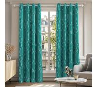 Deconovo Eyelet Blackout Curtains Thermal Insulated Noise Reducing Silver Dotted Line Foil Printed Curtains for Bedroom 46x90 Inch Turquoise 2 Panels