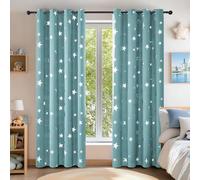 Deconovo Eyelet Blackout Curtains Thermal Insulated Noise Reducing Silver Star Foil Printed Curtains for Bedroom 52x84 Inch Sky Blue 2 Panels