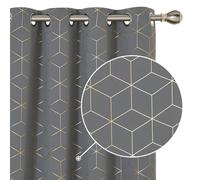 Deconovo Eyelet Curtains, Gold Diamond Printed Blackout Curtains 52 x84 Inch(Width x Length), Thermal Insulated Curtains for Door, Light Grey, One Pair