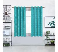 Deconovo Eyelet Curtains Gold Diamond Printed Blackout Curtains For Bedroom, 52 X 63 Inch, Turquoise, One Pair