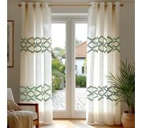 Deconovo Eyelet Curtains Linen, Lightweight Semi Sheer Curtains with Geometric Diamond Pattern, Natural Window Drapes for Living Room, W52 x L63 Inch, Linen, Set of 2