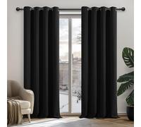 Deconovo Eyelet Curtains Thermal Insulated Ring Top Blackout Curtains for Kitchen 135x240cm Black 1 Pair