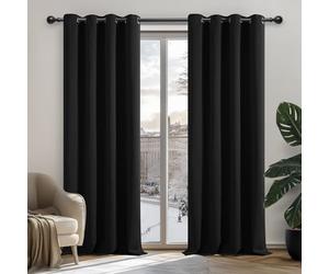 Deconovo Eyelet Curtains Thermal Insulated Ring Top Blackout Curtains for Kitchen 135x240cm Black 1 Pair