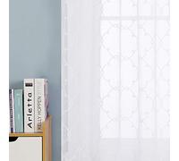 Deconovo Eyelet Faux Linen Net Curtains Embroidery Diamond Voile Curtains Super Soft Semi Sheer Curtains 55 x 70 Drop Inch White 1 Pair