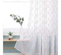 Deconovo Eyelet Faux Linen Net Curtains Embroidery Diamond Voile Curtains Super Soft Semi Sheer Curtains 55 x 69 Drop Inch Linen 1 Pair