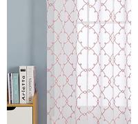 Deconovo Eyelet Faux Linen Net Curtains Embroidery Diamond Voile Curtains Super Soft Semi Sheer Curtains 55 x 70 Drop Inch Pink 1 Pair