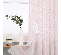 Deconovo Eyelet Faux Linen Net Curtains Embroidery Diamond Voile Curtains Super Soft Semi Sheer Curtains 55 x 70 Drop Inch Pink 1 Pair