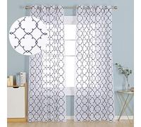 Deconovo Eyelet Faux Navy Blue Net Curtains Embroidery Diamond Voile Curtains Super Soft Semi Sheer Curtains 55 x 114 Drop Inch Navy Blue 1 Pair