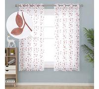Deconovo Eyelet Faux Orange Net Curtains Embroidery Leaves Voile Curtains Super Soft Semi Sheer Curtains 55 x 70 Drop Inch Orange 1 Pair