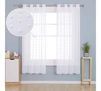 Deconovo Eyelet Net Curtains, Jacqued Clouds Voile Curtains, Semi Transparent Kis Voile Curtains, 55 x 72 Inch (Width x Length), White, 2 Panels