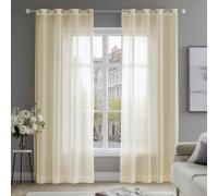 Deconovo Eyelet Net Curtains, Semi Transparent SheerCurtains, Voile Curtains for Kitchen, 55 x 94 Inch(Width x Length), Beige, 2 Panels