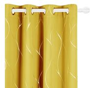 Deconovo Eyelet Room Darkening Curtains, Silver Wave Line Foil Printed Thermal Insulated Curtains for Boys Bedroom, 52 x 54 Inch, Mellow Yellow, 2 Panels