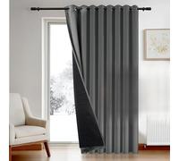 Deconovo Eyelet Thermal Curtain, Blackout Curtain for Door with Thick Microfiber Quilted Lining, 2 Layers Noise Reducing Curtain for Boys Bedroom, 100 x 84 Inch, Dark Grey, 1 Panel