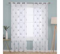 Deconovo Eyelets Linen Look Sheer Curtains Privacy Protection Voile Curtains Home Decorative Net Curtains for Bedroom 55 x 94 Inch Light Blue Set of 2