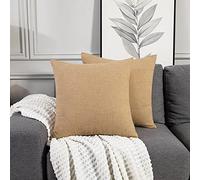 Deconovo Faux Linen Cushion Covers, Square Throw Pillow Cases Cushion Protectors for Sofa with Invisible Zipper, 16x16 Inch, 2 Pieces, Honey Gold