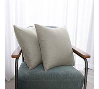 Deconovo Faux Linen Cushion Covers, Square Throw Pillow Cases Cushion Protectors for Sofa with Invisible Zipper, 16x16 Inch, 2 Pieces, Light Grey