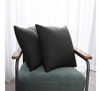 Deconovo Faux Linen Cushion Covers, Square Throw Pillow Cases Cushion Protectors for Sofa with Invisible Zipper, 16x16 Inch, 2 Pieces, Dark Grey