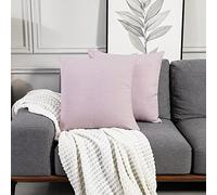 Deconovo Faux Linen Cushion Covers, Square Throw Pillow Cases Cushion Protectors for Sofa with Invisible Zipper, 16x16 Inch, 2 Pieces, Baby Pink