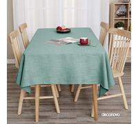 Deconovo Faux Linen Tablecloth Water Resistant Tablecloth Rectangular Table Cloth Washable Wipeable Table Cloth for Party Green 132x178cm