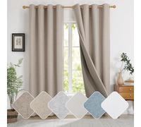 Deconovo Faux Linen Thermal Insulated Curtains Total Blackout Curtains Energy Saving with Microfiber Back Layer for Bedroom, 66 x 54 Inch, Khaki, 2 Panels