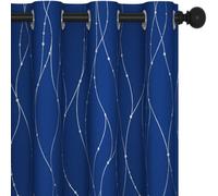 Deconovo Foil Printed Dot Line Blackout Curtains, Thermal Insulated Eyelet Room Darkening Curtains, W46 X L54 Inch Blue 2 Panels