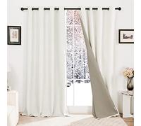 Deconovo Full Blackout Curtains Faux Linen Thermal Insulated Ring Top Curtains for Living Room, Greyish White W52 x L63 Inch One Pair