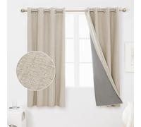 Deconovo Full Blackout Curtains Thermal Insulated Energy Efficiency Eyelet Bedroom Blackout Curtains with Coating Back Layer 46 x 54 Inch Light Linen 1 Pair