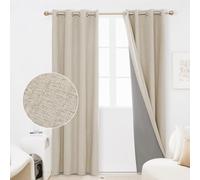 Deconovo Full Blackout Curtains Thermal Insulated Energy Efficiency Eyelet Bedroom Blackout Curtains with Coating Back Layer 52 x 90 Inch Light Linen 1 Pair