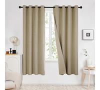 Deconovo Full Blackout Curtains with Double-sided Faux Linen Eyelet Natural Thermal Insulated Curtains for Windows, 66 x 72 Inch(Width x Length), Taupe, 2 Panels