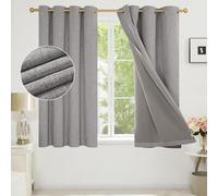 Deconovo Full Blackout Grey Curtains Eyelet, Faux Linen with Coating, Noice Reducing Room Darkening Curtains for Bedroom, 46 x 54 Inch(W x L), Light Grey, One Pair