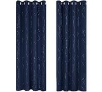 Deconovo Functional Blackout Curtains Dotted Line Foil Printed Eyelet Curtains Thermal Insulated Curtains for Kids Bedroom Navy Blue W55 xL69 One Pair