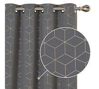 Deconovo Functional Blackout Curtains, Eyelet Curtains 66"x 54"(Width x Length), Gold Diamond Printed Thermal Insulated Curtains for Bedroom, Light Grey, One Pair