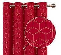 Deconovo Functional Blackout Curtains Eyelet Thermal Insulated Gold Diamond Printed Curtains for Bedroom Red W52 x L54 Inch One Pair