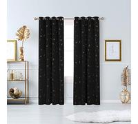 Deconovo Functional Blackout Curtains, Home Decorative Gold Printed Constellation Eyelet Curtains Boys Curtains for Bedroom, 55 x 94 Inch(Width x Length), Black, 2 panels