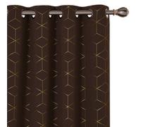 Deconovo Functional Blackout Eyelet Curtains, Gold Diamond Printed Thermal Insulated Curtains, W46 X L54 Inch, Chocolate, One Pair