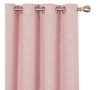 Deconovo Functional Energy Saving Curtains, Eyelet Curtains, Gold Diamond Printed Blackout Curtains for Living Room, 46 x 90 Inch (Width x Length), Coral Pink, 2 Panels