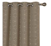 Deconovo Functional Energy Saving Curtains, Eyelet Curtains, Gold Diamond Printed Blackout Curtains, W52 X L54 Inch, Taupe, 1 Pair