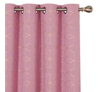 Deconovo Functional Eyelet Curtains, Gold Diamond Printed Blackout Thermal Insulated Curtains, W52 X L72 Inch, Pink, One Pair