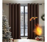 Deconovo Functional Thermal Insulated Curtains Blackout Curtains Eyelet Curtains for Living Room Brown W52 x L72 Inch One Pair
