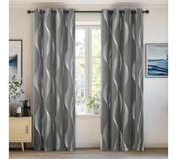 Deconovo Grey Blackout Curtains for Living Room 72 Drop Silver Wave Line Foil Printed Blackout Curtains Thermal Insulated Curtains Eyelet Curtains for Baby Nursery 46 x 72 Inch Light Grey Two Panels