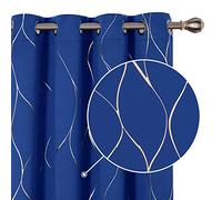 Deconovo Home Decoration Blackout Curtains, Eyelet Curtains, Thermal Insulated Curtains, Gold Wave Foil Printed Curtains for Bedroom, Royal Blue 52 x 90 Inch (Width x Length), Royal Blue, One Pair