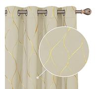 Deconovo Home Decoration Eyelet Room Darkening Curtains, Gold Wave Foil Printed, Energy Saving for Living Room, 52 x 84 Inch, Beige, One Pair