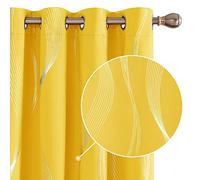 Deconovo Home Decoration Silver Wave Line Foil Printed Blackout Curtains Energy Saving Thermal Insulated Eyelet Room Darkening Curtains for Nursery 66x72 Inch Mellow Yellow 2 Panels