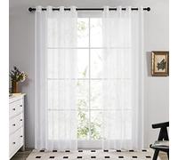 Deconovo Home Decorations Semi Transparent Curtain Voile Panels Back Eyelet Curtains Voile Sheer Curtains for Window 52 x 95 Inch White Two Panels