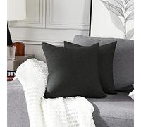 Deconovo Home Decorative Square Cushion Covers Grey, Faux Linen Throw Pillow Cases for Bedroom with Invisible Zipper, 22x22 Inch, set of 2, Dark Grey