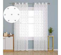 Deconovo Kid Voile Curtains with Clouds Jacquard Pattern Net Curtains, Faux Linen Smei Transparent Sheer Curtains, Eyelet Voile Curtains, 55 x 90 Inch (Width x Length), Grey, 2 Panels