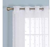 Deconovo Kid Voile Curtains with Clouds Jacquard Pattern Net Curtains, Faux Linen Smei Transparent Sheer Curtains, Eyelet Voile Curtains, 55 x 90 Inch (Width x Length), White, 2 Panels